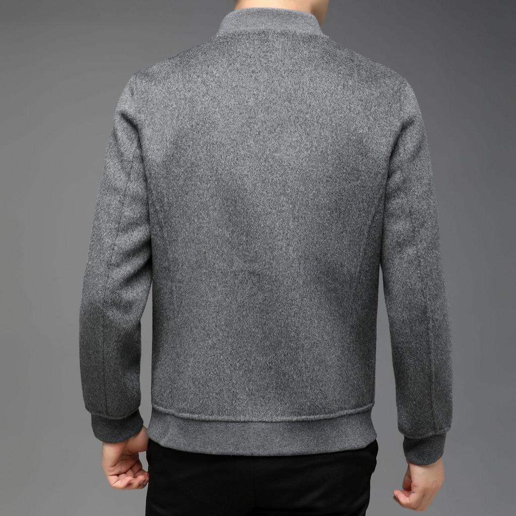 Men's Winter Wool Coat with Stand Collar - Casual, Loose-Fit Cardigan for Middle-Aged and Young Men