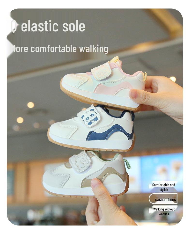 Buty dla malucha na rzepy z blokami kolorów i antypoślizgową podeszwą - Miękka podeszwa z kreskówkowym wzorem dla chłopców i dziewczynek