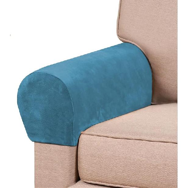 2er-Pack Samt Stretch Armlehnenbezüge - Rutschfeste Sofa Sesselbezüge, Weiche Elastische Armschoner für Wohnzimmer Couch, Bürostuhl, Sessel