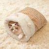 Winter Cat Sleeping Bag Warm Plush Cat Sack with Cute Ears Cozy Cats Cave Bed Pet Hideaway Tunnel Calming Bed for Puppies Kittens Small Pets