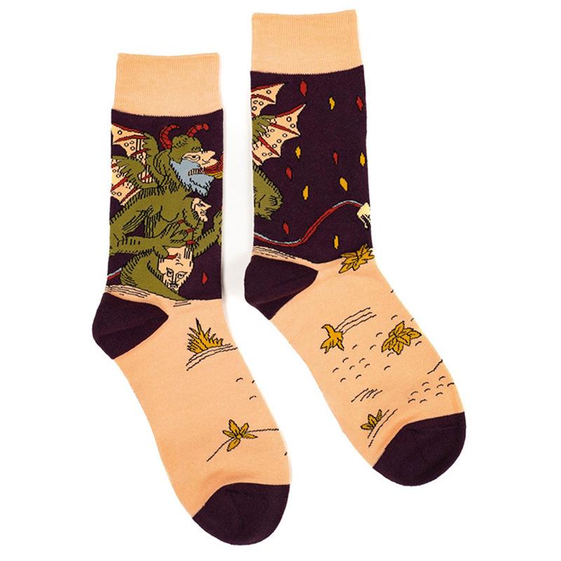 Gothic Dark Retro Jacquard Skateboard Mid-Tube Cotton Socks - Spring/Summer Trendy Unisex Style