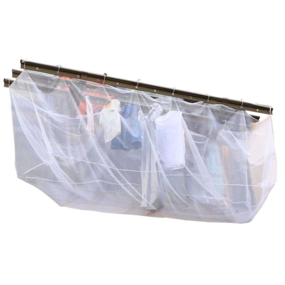 Windproof Anti-lost  Laundry Drying Net Breathable Clothes Drying Rack Pocket  Child Safe 150x70x85cm белый