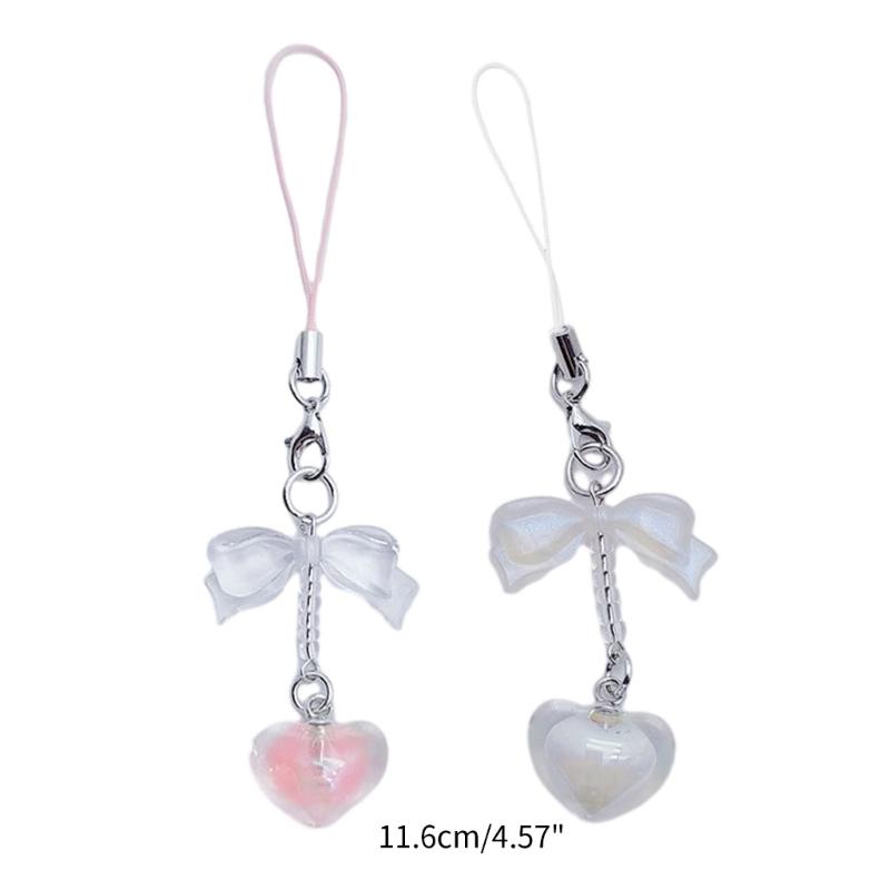 Y2K Heart Bowknot Pendant Phone Strap Portable Hanging Lanyard for Girls Women