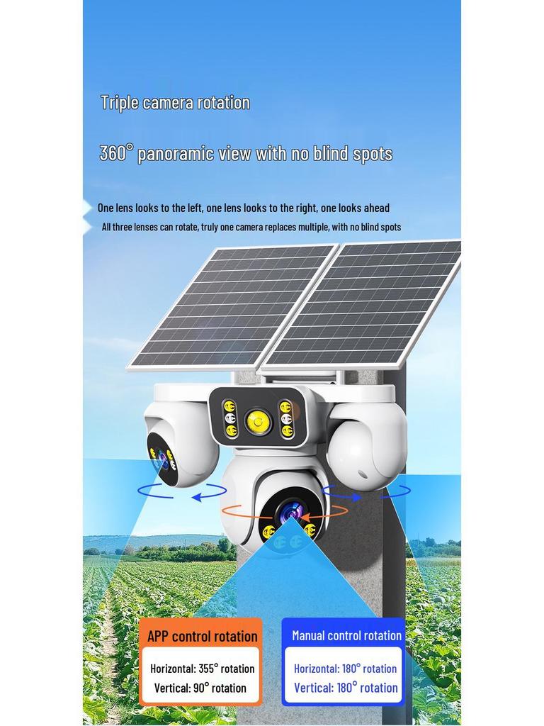 Hieasy AOV Solar-Powered Three-Screen Outdoor Night Vision Camera