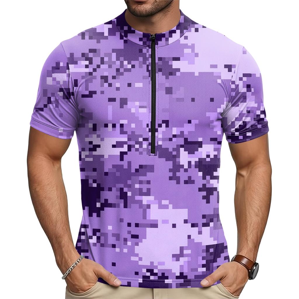 Men's Short Sleeve Cycling Round Neck Print with Zipper Breathable Quick Dry Fabric