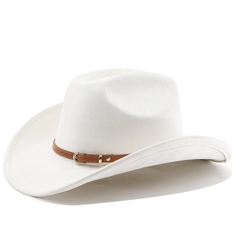 Classic retro belt, western cowboy hat, woolen jazz top hat, men's and women's ethnic style autumn and winter felt hat, big eaves hat