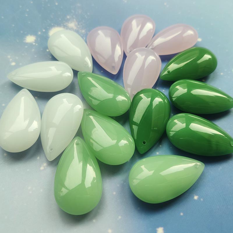 White & Green Jade Water Drop Crystal Pendant Necklace