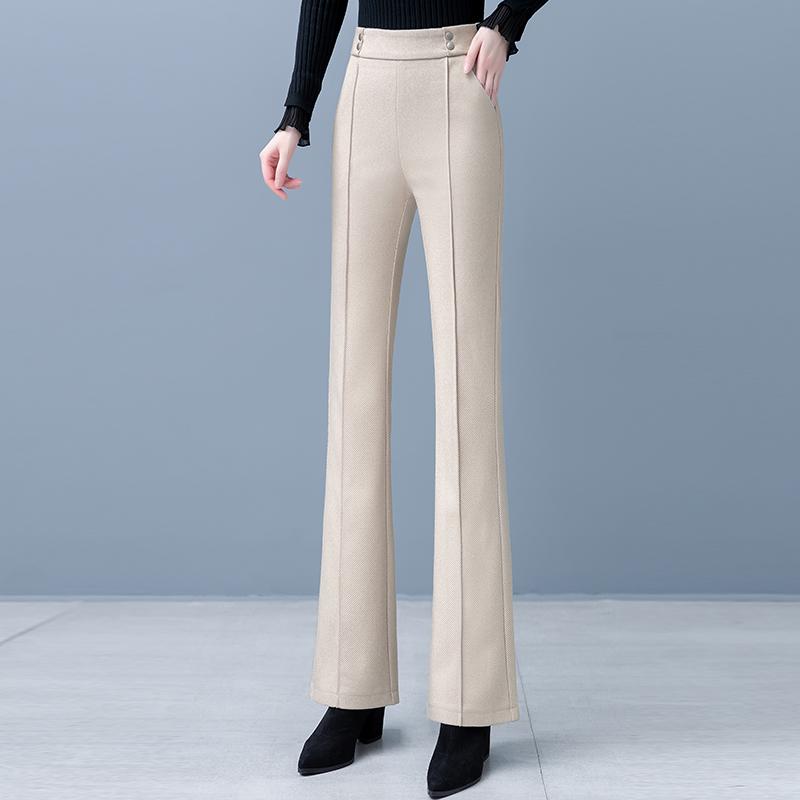 Women's High Waist Woolen Flare Pants, Fleece-lined, Slimming Casual Winter 2025 Trousers for Middle-aged Moms.