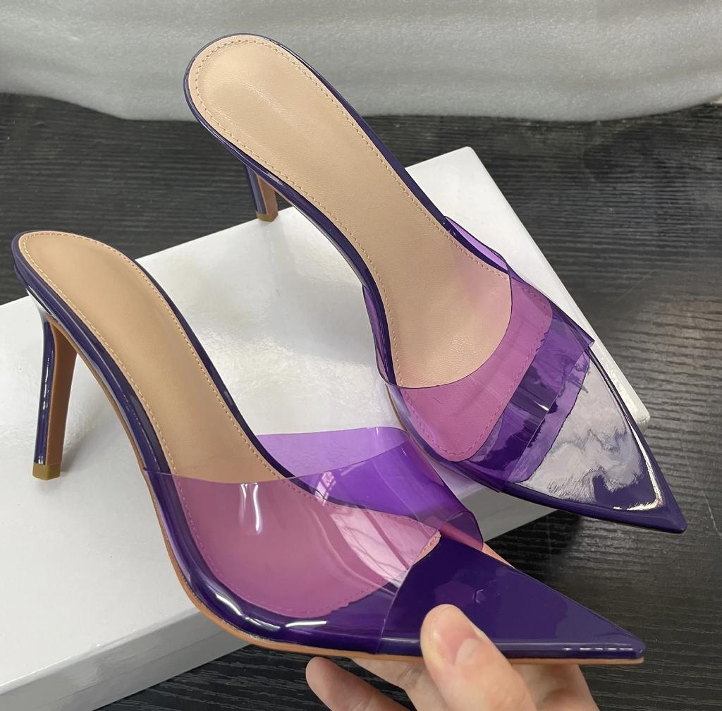Summer New Women's High-heeled Sandals Transparent High-heeled Slippers Stiletto Pointed Toe Slip-on High-heeled Sandals