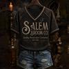 Dames Halloween V-hals T-shirt met Raglanmouwen, Casual Korte Mouw Tee Top