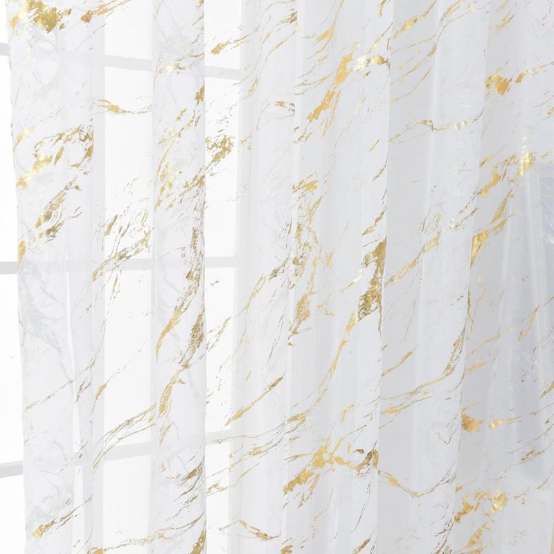 White Tulle Curtains For Living Room Marble Striped Gold Silver Printed Sheer Curtains For Bedroom Balcony Door
