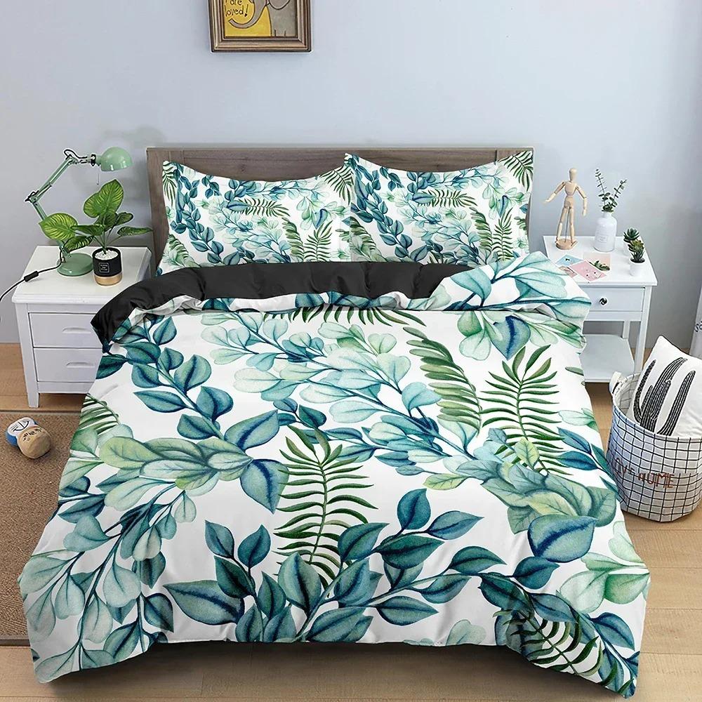 3D Tropical Plant Leaves Bedding Set Luxury Duvet Cover With Pillowcase King Twin Bedroom Decor