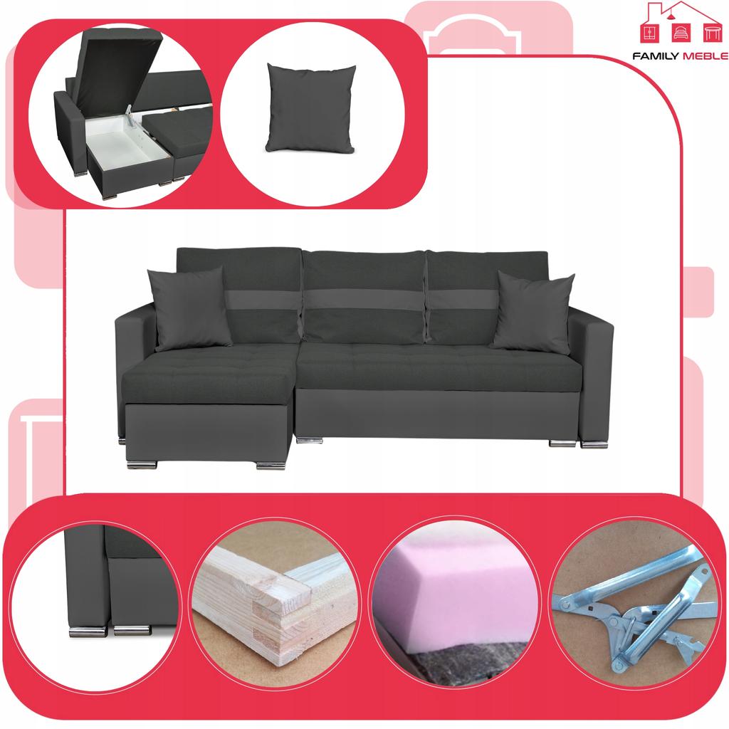 Figo Corner Sofa Bed with Sleeping Function, Corner Sofa, Family Furniture, Gray-gray