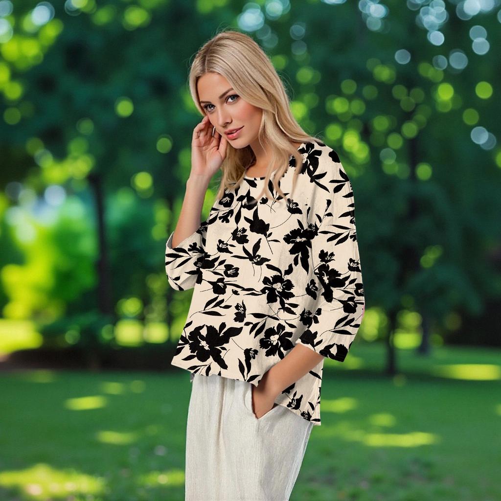 Women's O-Neck 3/4 Sleeve Printed Top T-shirt