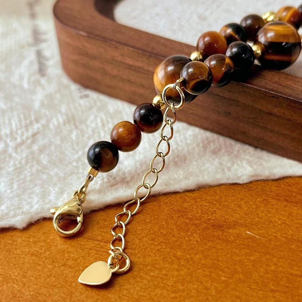 Vintage Maillard Style Natural High-Quality Tiger'S Eye Stone Gypsy Collarbone Chain Atmosphere Niche Necklace