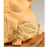 High-quality wooden carved Buddhist statue of Hotei made from cypress wood (15cm high x 11cm wide) - a good luck charm