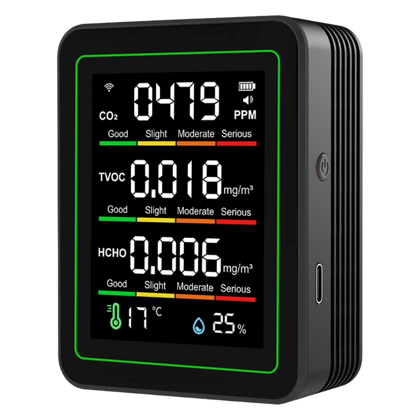 

5 in 1 Indoor Air Quality Monitor CO2 TVOC HCHO Tester Temperature Humidity Detector Air Quality Detector for Home&Office чорний