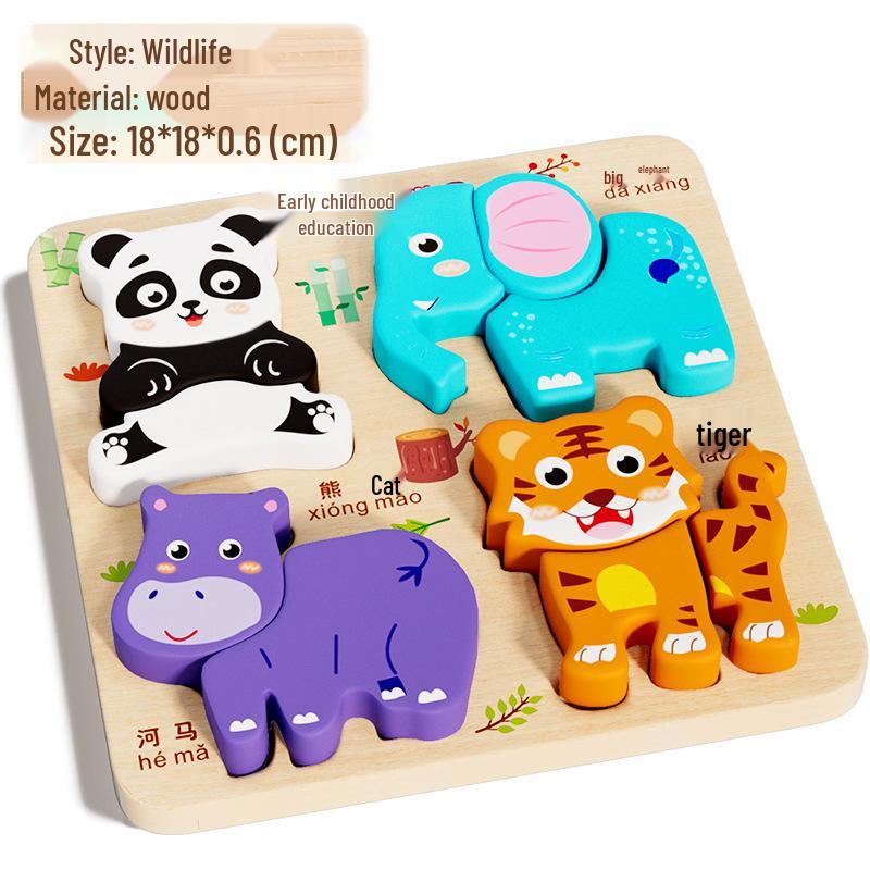3D Wooden Educational Puzzles for Toddlers: Four-in-One Early Learning Toy