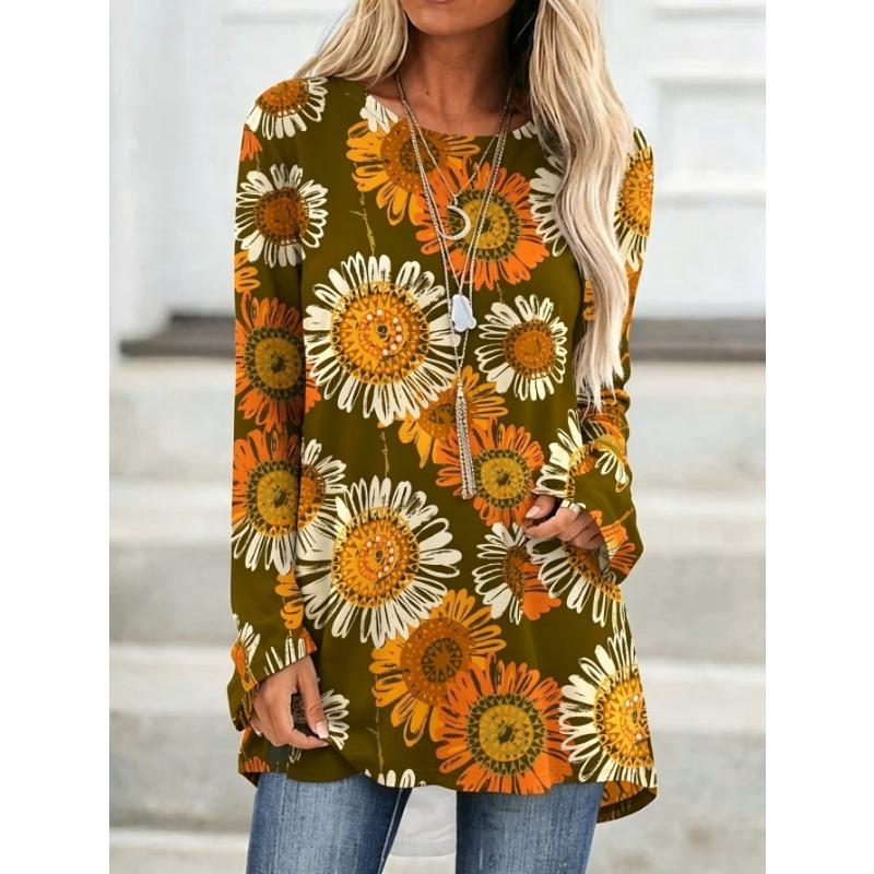 Women's Printed Long-sleeved T-shirt, Suitable for Spring, Autumn and Winter Seasons. Fashionable and Versatile, Machine Washable.