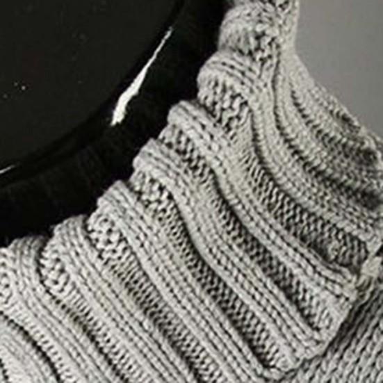 Men Slim Sweater Ribbed Cuffs Leisure High-necked Solid Color Warm Knitted Tops Daily Wear