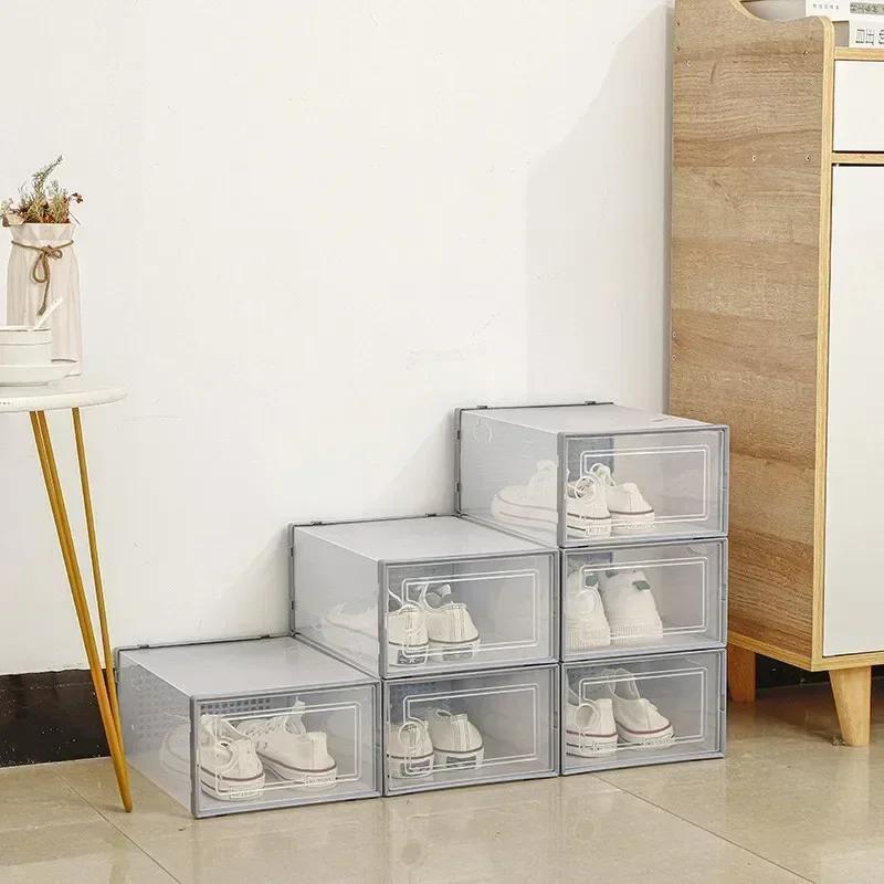 Shoe Storage Box Transparent Visible Square Shoe Container Stackable Large Space Hollow Out Back Breathable Shoe Organizer