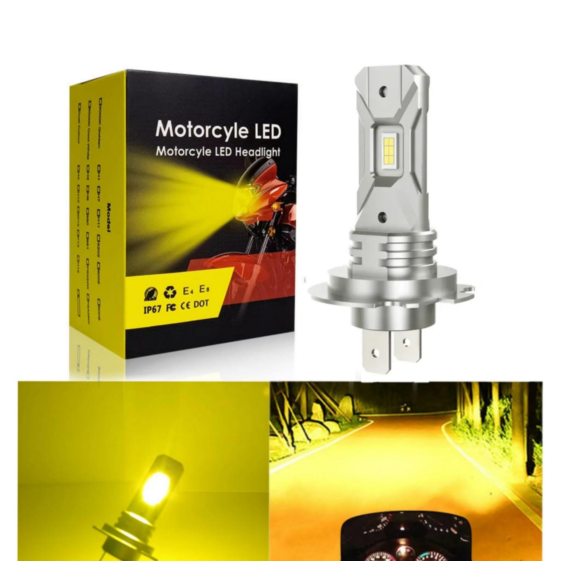 

Супер яркая светодиодная фара H7, Идеально подходит для мотоциклов, автомобилей, велосипедов, Желтый, Желтый, 12 В,