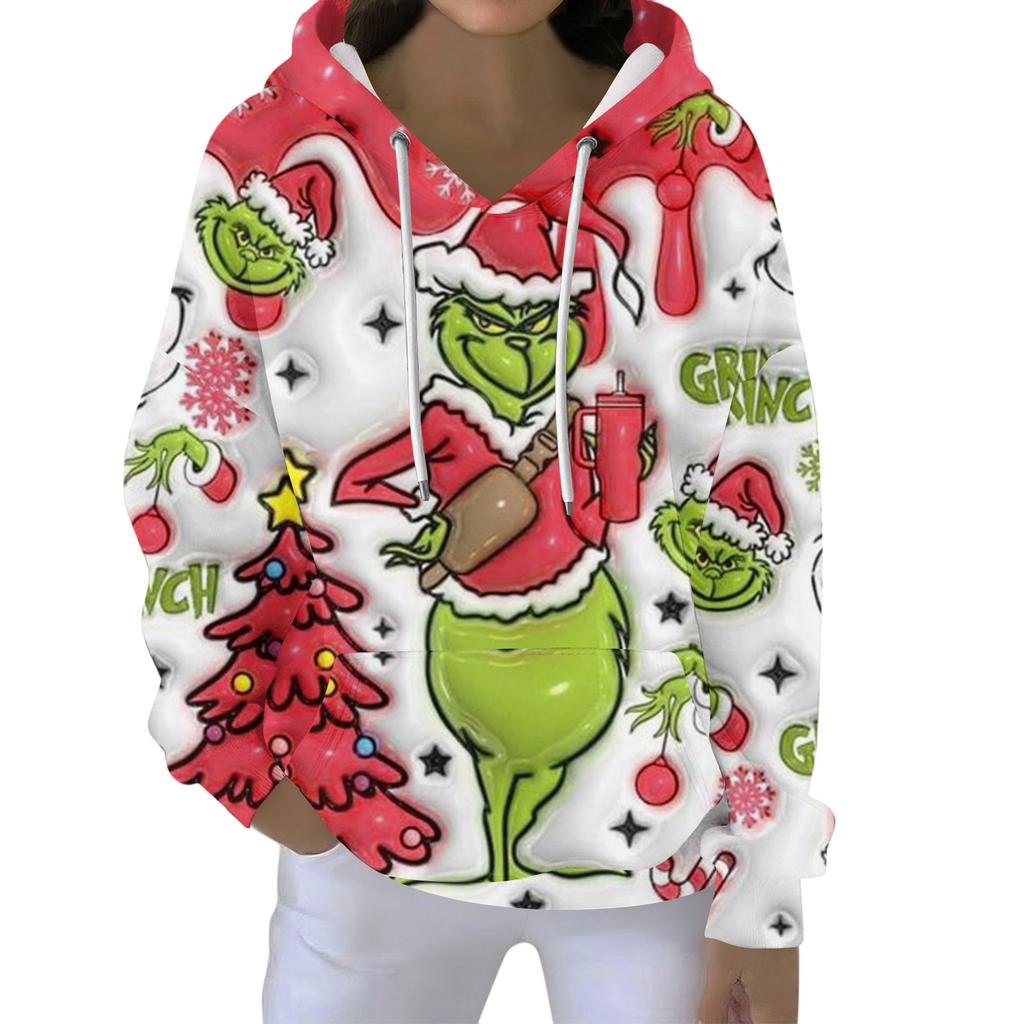Christmas Hoodies For Women Funny Cute Printed Holiday Sweatshirt Winter Oversized Pullover Tops