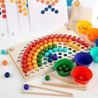 Baby Spielzeug Perlenclip Perlen Feinmotorik-Training Brettspiel Holz Montessori Farbklassifizierung Gestapelt Pädagogisches Weihnachtsgeschenk