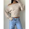 Women Loose Off Shoulder Long Sleeve Knit Cropped Sweater