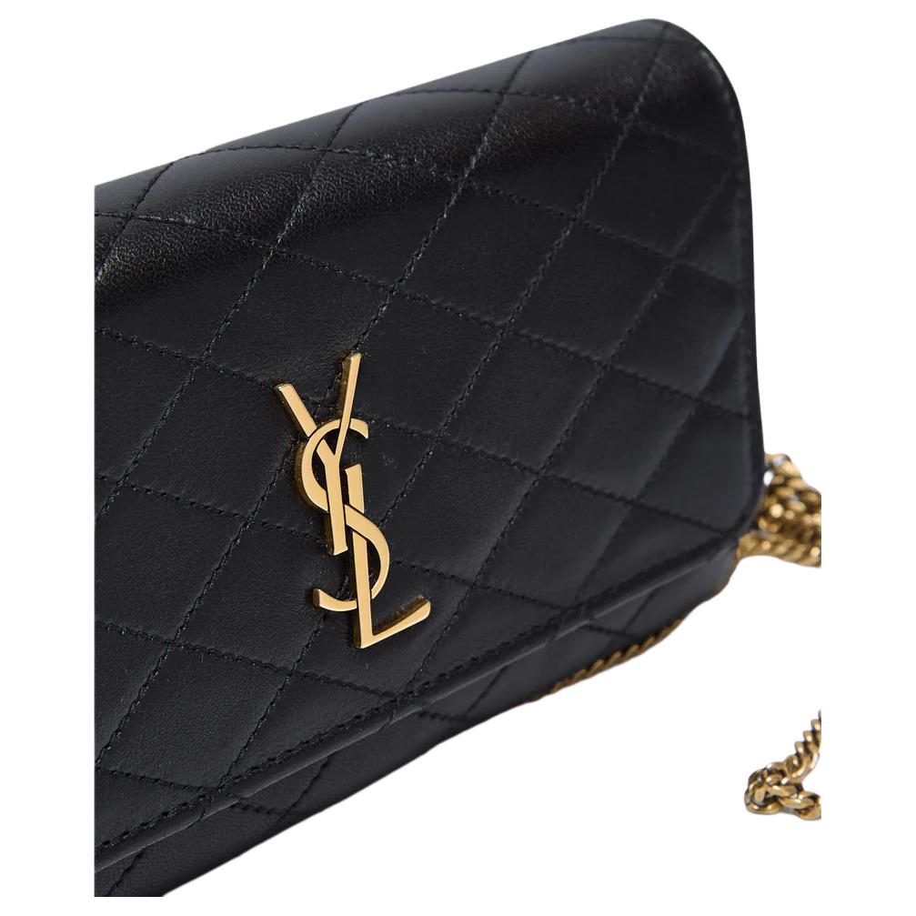 Saint Laurent Ysl Gaby Gold Logo Stepp Lammleder Schulter Crossbody Handy Tasche Damen Taschen Schwarz 742579-1EL07-1000