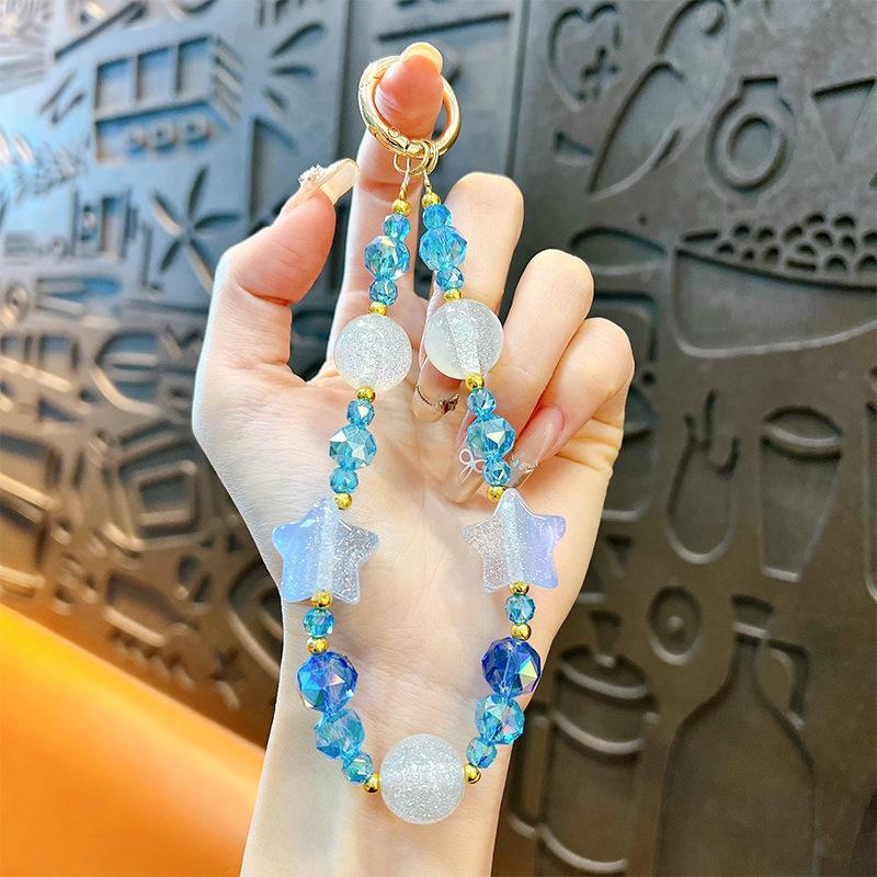 Flash Beaded Mobile Phone Chain Crystal Bow Key Bag Lanyard Pearl Mobile Phone Lanyard Small Gift