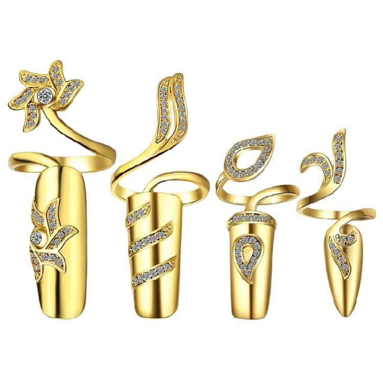 Pack Of 4 Versatile Open Ended Knuckles Rings Rhinestones Nail Rings Fingernail Accessories for Fashion Enthusiasts