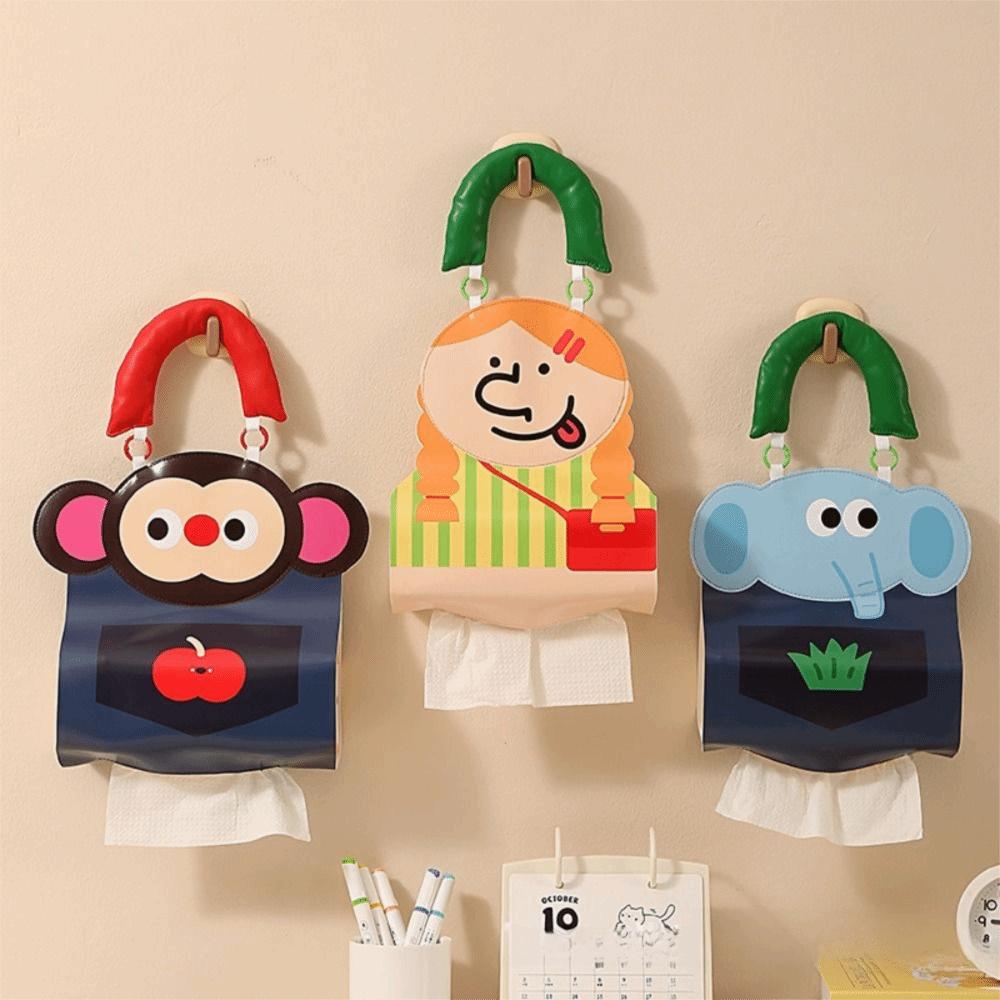 PU Leather Hanging Tissue Bag Cartoon Design Portable Tissue Cover  Bedside