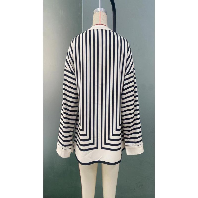 Women Loose Striped Long Sleeve Casual Shirt
