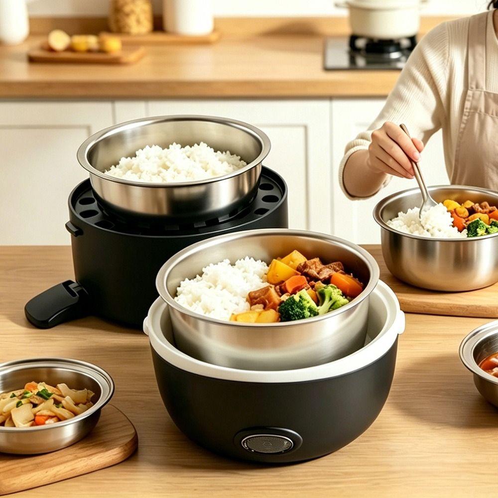 Stainless Steel Thermal Food Container Travel Portable Heater Food Warmer Steamer  Car Use