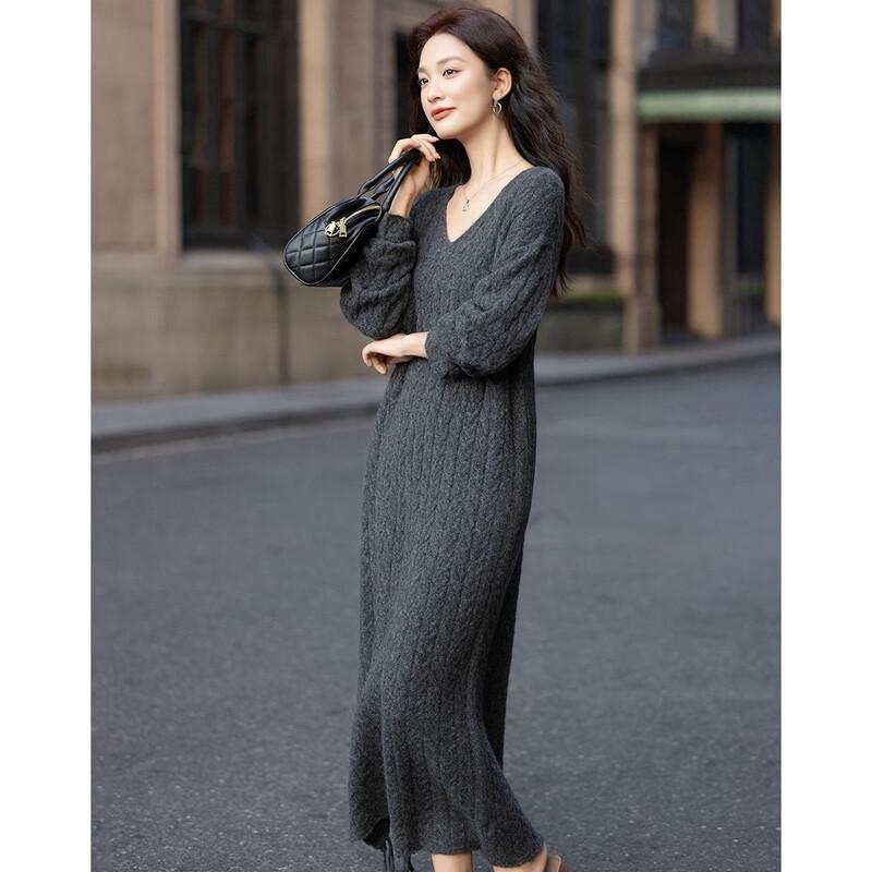 Demana Women's Winter Wool Blend Cable Knit Straight Dress