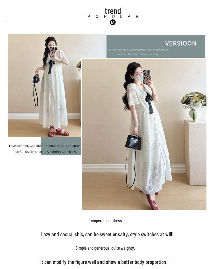 French Academy Style White Doll Collar Maternity Dress - Loose, Slimming, Age-Reducing, Long, Summer 2026