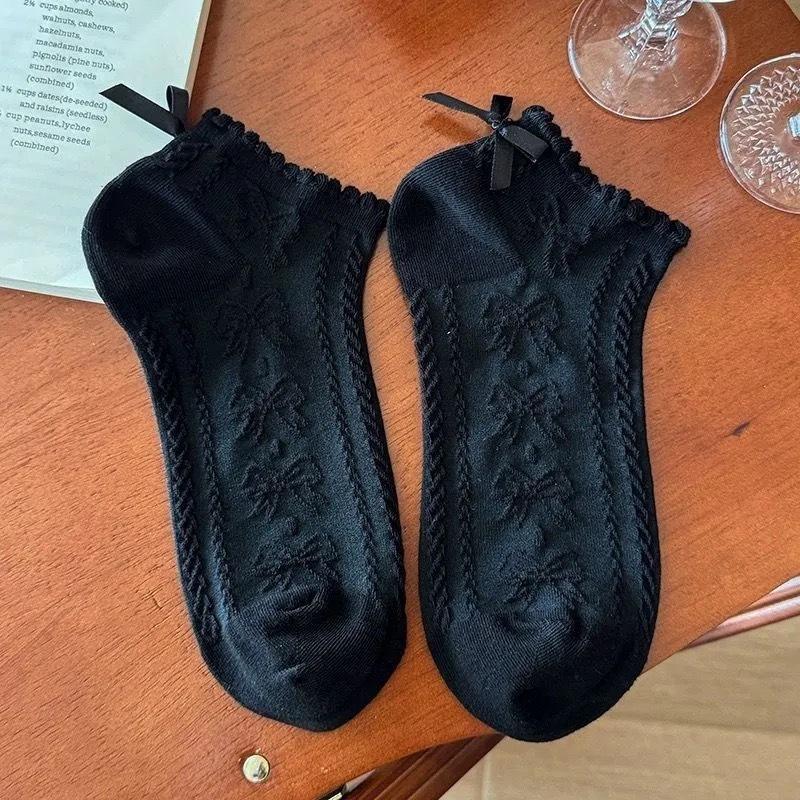 

Женская летняя тонкая модель, милый бантик, низкий подъем, мелкий вырез, сетчатые дышащие носки из кружева 1 pair чёрный
