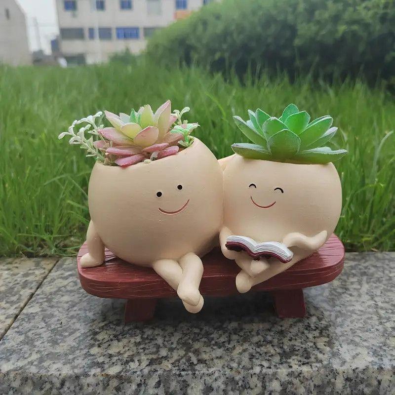 Cute Cartoon Smiley Flower Pot Vase – Porcelain Succulent Planter for Home Decoration