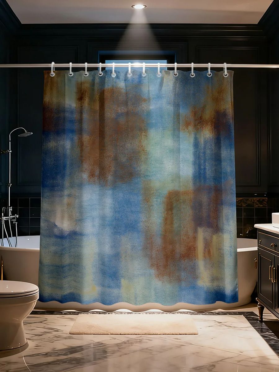 

Striped Ocean Elements1Pc Color Block Printing Waterproof Shower Curtain Partition Privacy Hanging Curtain With Multiple Sizes A W60H190(CM)-1 Pcs