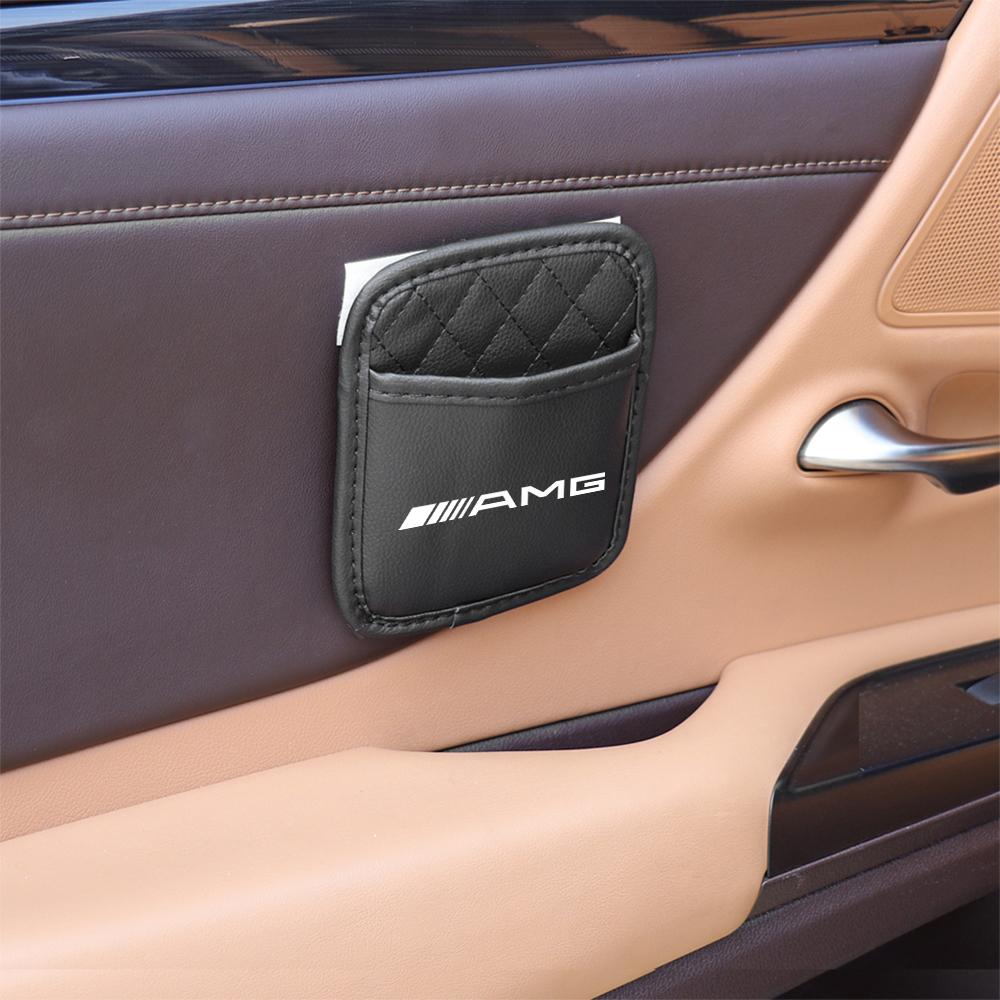 1pcs Leather Car Seat Storage Hanging Bag With Adhesive Storage Pocket For AMG W108 W124 W126 W140 W168 W169 W176 W177 W190 W201