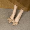 French Retro 2024 New Temperament Apricot Pointed Head Light Mouth Versatile Bow Stiletto High Heels Women's Trend