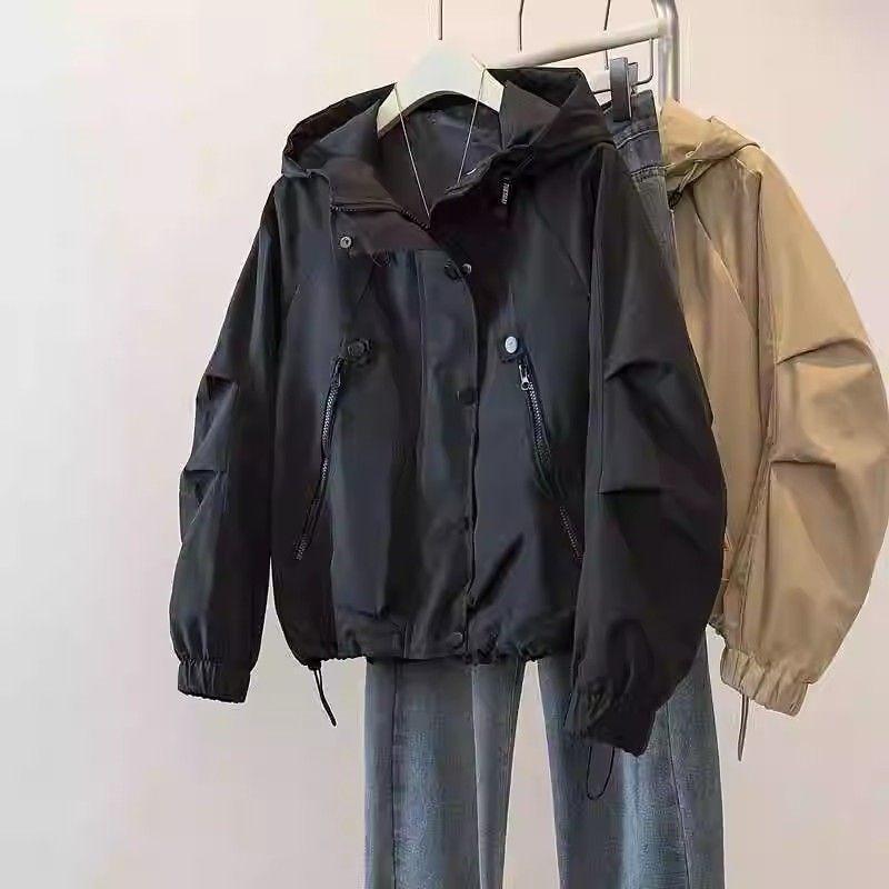 Short Korean Style Fashion Autumn New Loose Versatile Casual Waterproof Hooded Jacket Top for Women