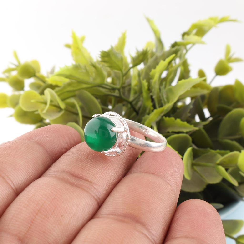 Smycken med grön onyx-ädelsten, Handgjord silverring, 925 sterlingsilversmycken, Designerring med onyx, Gåva till mormor