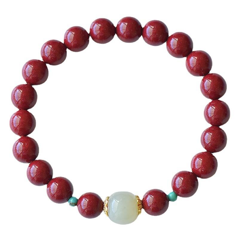 Women's Natural Cinnabar Bracelet Made of High-content Raw Ore of Hetian Jade, Featuring Red Imperial and Purple Gold Cinnabar
