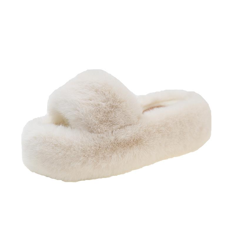 Cm Fluffy Shoes Women Wear  Internet Celebrity Explosion Autumn and Winter Go Out Thick-soled Plush Cotton Slippers