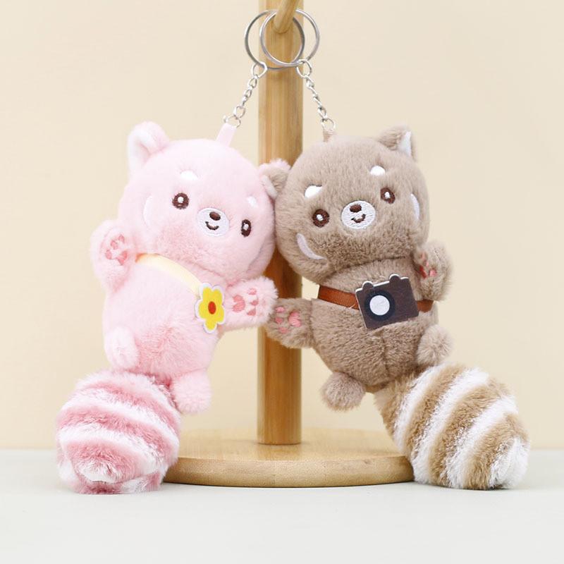 Adorable Plush Raccoon Keychain Cute Bear Stuffed Animal For Backpack