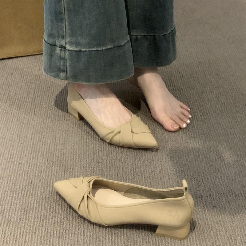 Pointed Toe Women's Shoes 2025 New Medium Heel Pumps Wrinkled Comfort High Heels Chunky Heel Elegant Party Women's Shoes