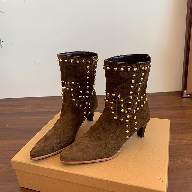 Autumn Winter Street Style Pointed Toe Women Ankle Boots Fashion Slip On Square Heels Shoes Female Modern Short Booties