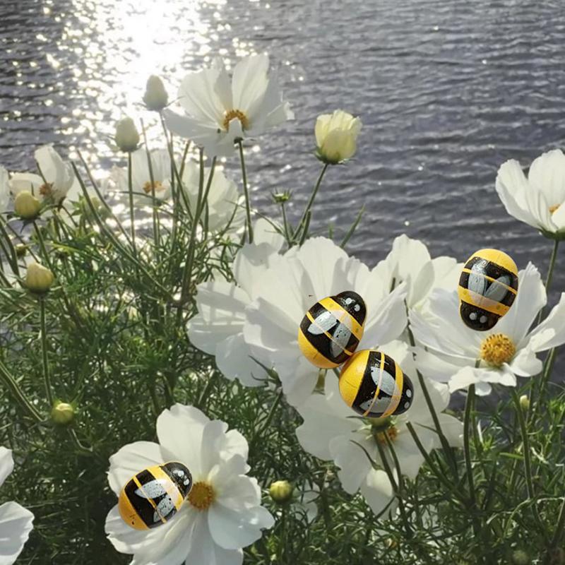 50/100Pcs Mini Wooden Bee Self-Adhesive Sticker Children Painted Diy Crafts Fairy Garden Figurine Miniature Home Decor